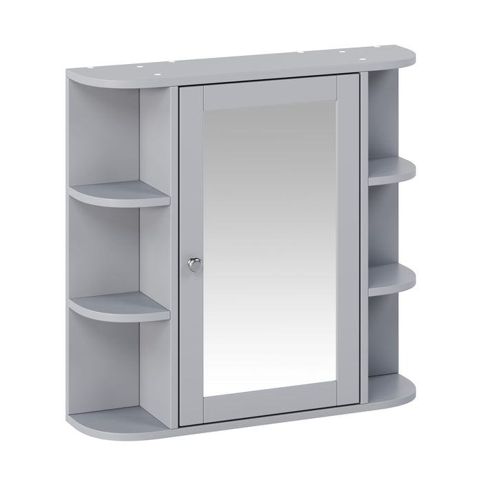 Bathroom Wall Storage Cabinet With Mirror And Adjustable Shelf, 6 Open Shelves Noble House