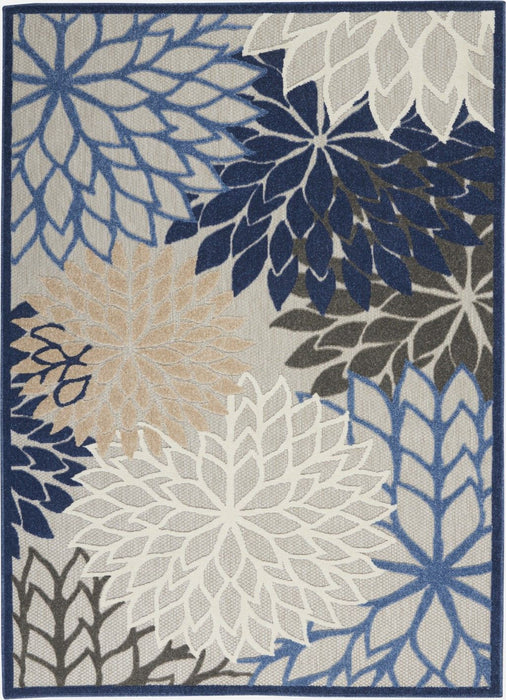 6' X 9' Floral Indoor Outdoor Area Rug - Blue