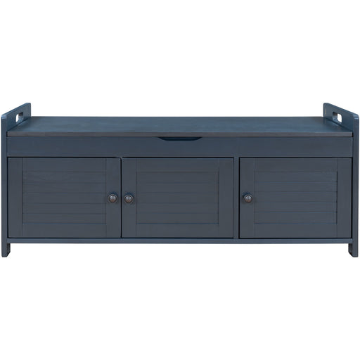 Storage Bench With 3 Shutter-Shaped Doors, Shoe Bench With Removable Cushion And Hidden Storage Space Hearth and Haven