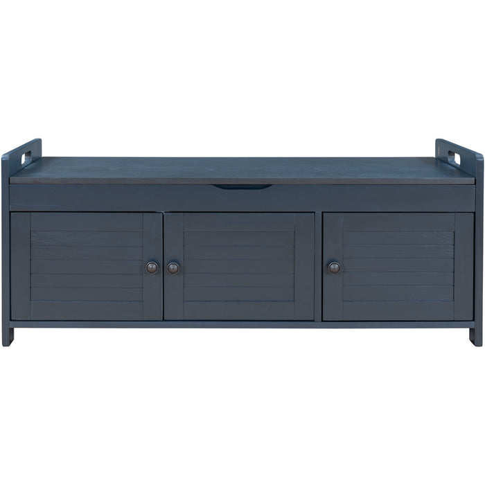 Storage Bench With 3 Shutter-Shaped Doors, Shoe Bench With Removable Cushion And Hidden Storage Space Hearth and Haven