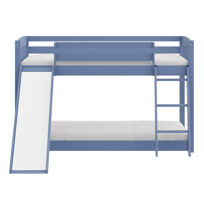 Twin over Twin Solid Wood Bunk Bed With Slide and Ladder - Blue