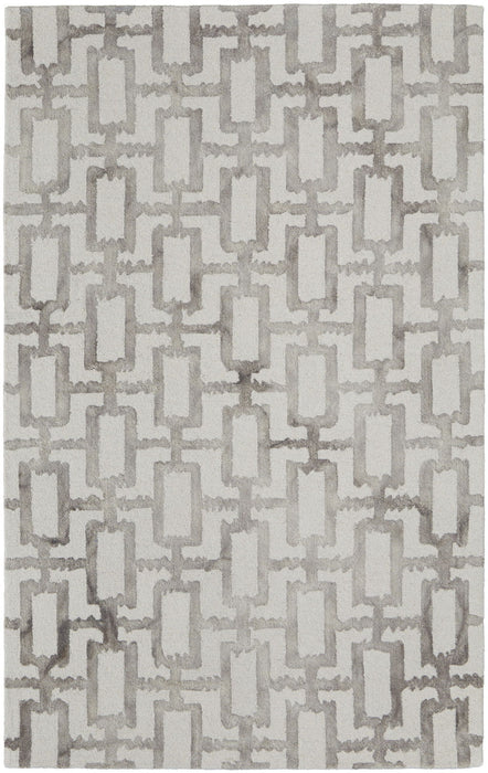 Geometric Tufted Handmade Area Rug - Ivory And Taupe Wool - 4' X 6'
