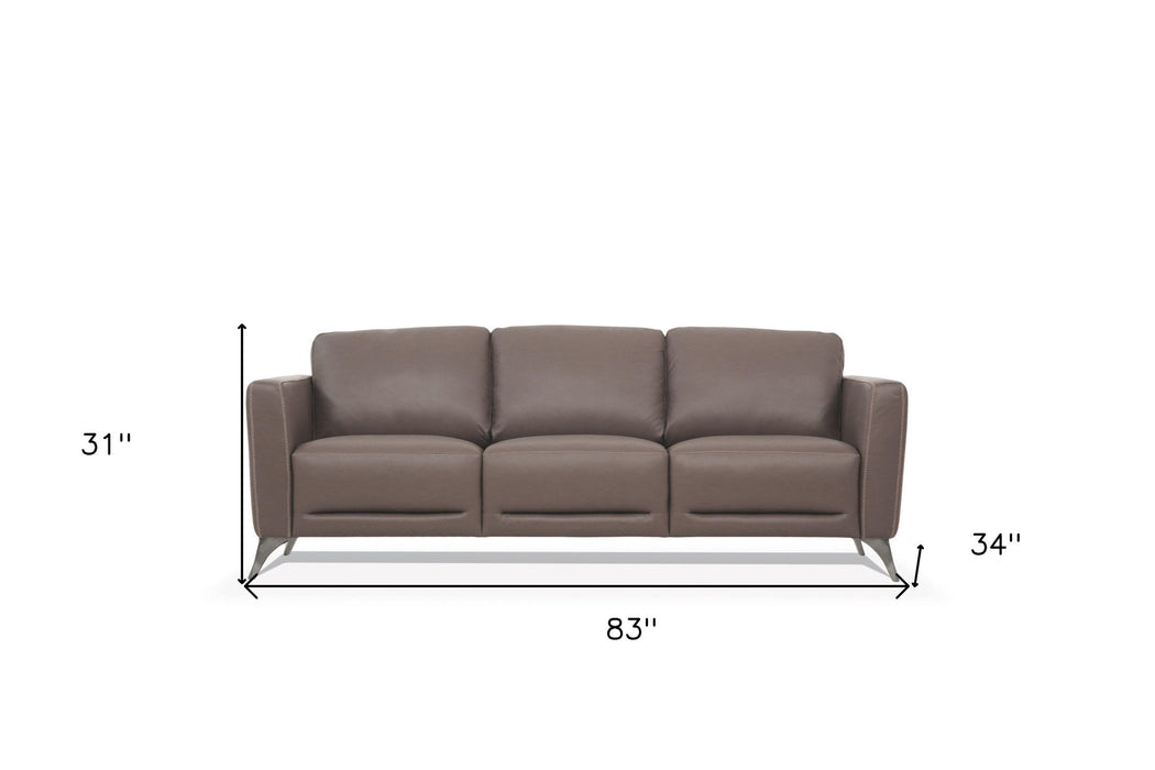 Leather Sofa With Black Legs - Taupe