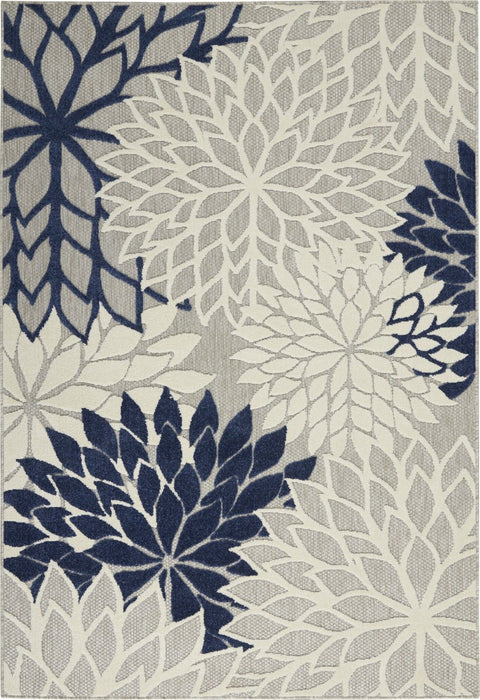 4' X 6' Floral Indoor & Outdoor Area Rug - Blue / Ivory