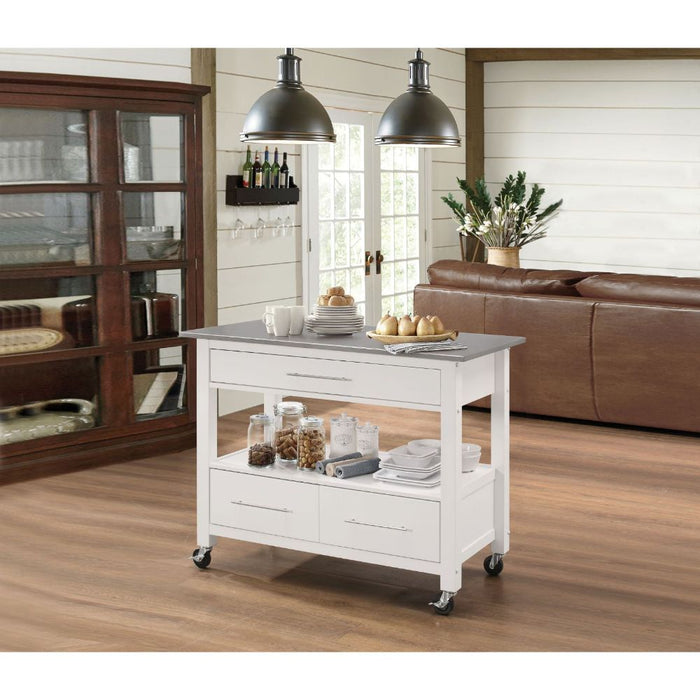 Ottawa - Kitchen Cart - Stainless Steel Top & White ACME