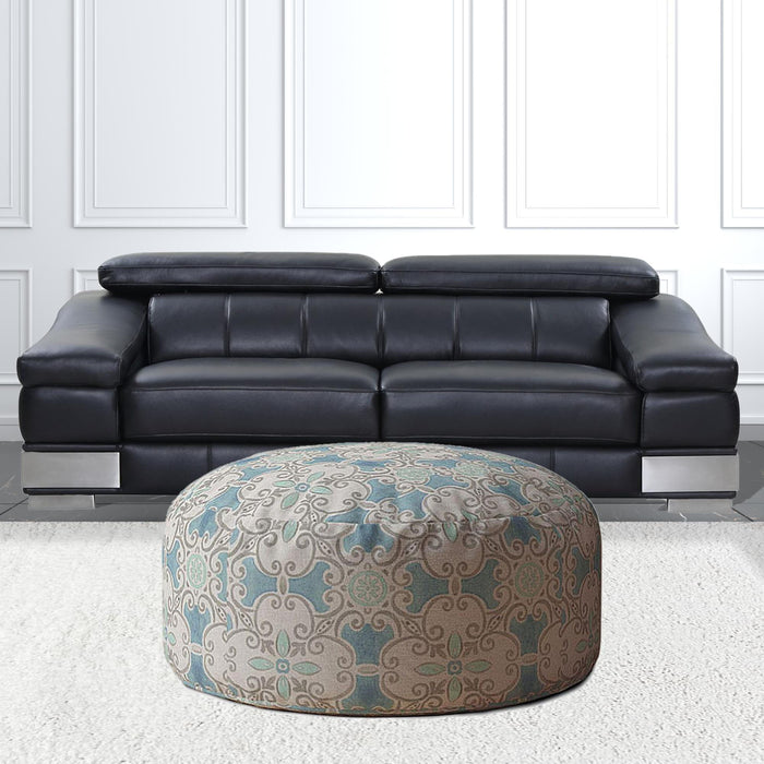 Cotton Round Ikat Pouf Cover - Blue