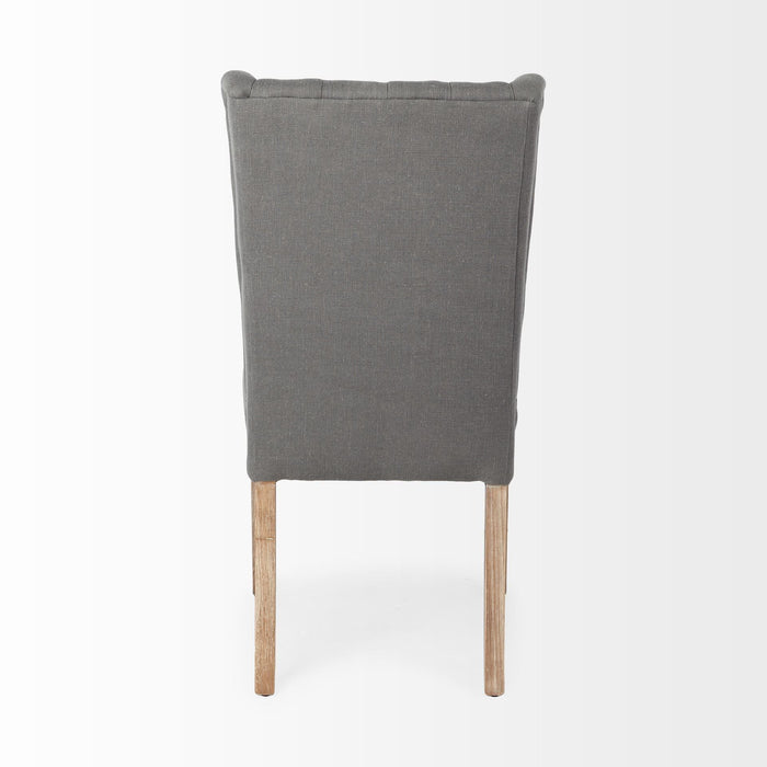 Tufted Upholstered Linen Wing Back Dining Side Chair - Gray / Brown