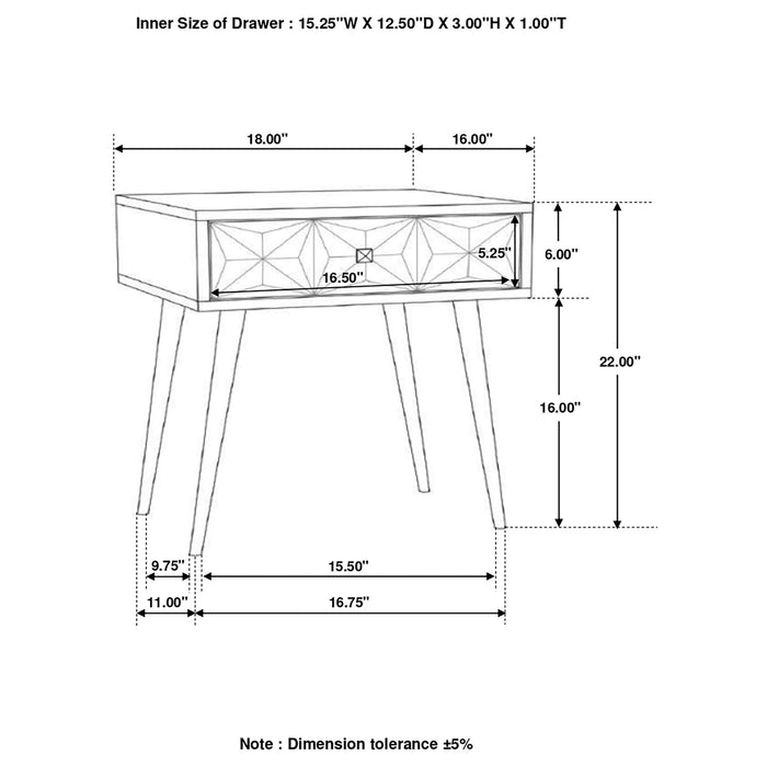 Gibson - Coffee 1 Drawer Rectangular Side Table With Angled Legs - Coffee Furniture Max