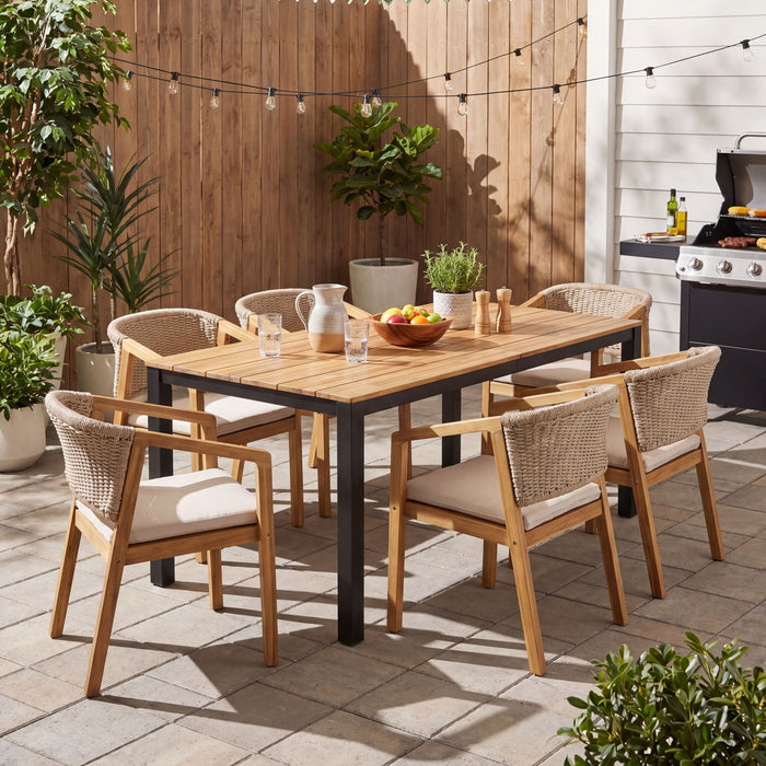 7 Piece Outdoor Dining Set With Table And 6 Chairs - Beige / Brown Mix / Light Teak / Teak Noble House