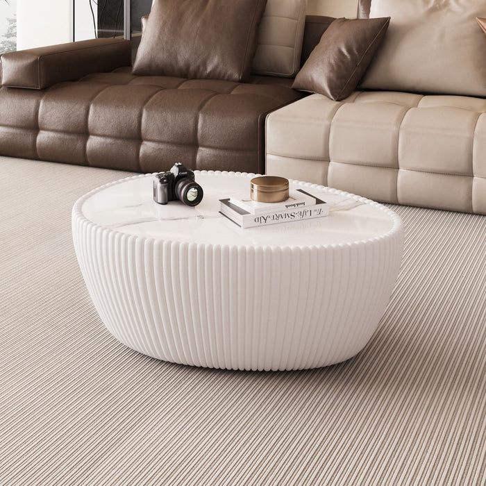 Goose Egg Shape Coffee Table For Living Room - White Pu Home Essentials