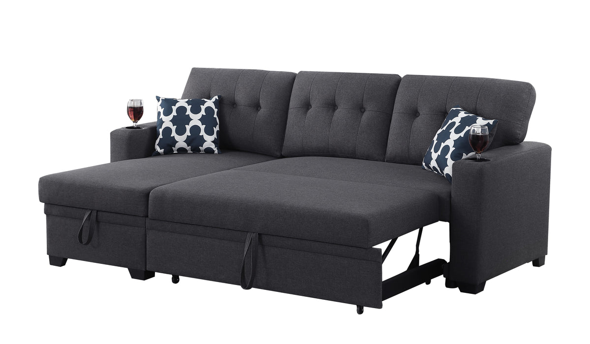 82" Width Sectional With Storage Chaise And Cupholder Armrest