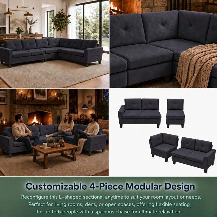 Modular L - Shaped Sectional Sofa 6 Seater 4 Piece Couch With Chaise Home Essentials
