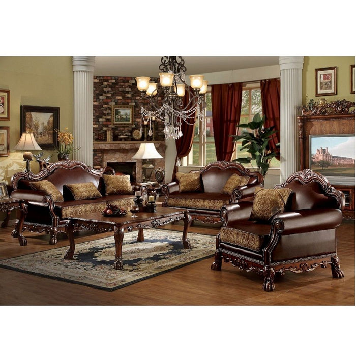 Dresden - Loveseat With 2 Pillows - Brown Synthetic Leather & Chenille, Cherry Oak ACME