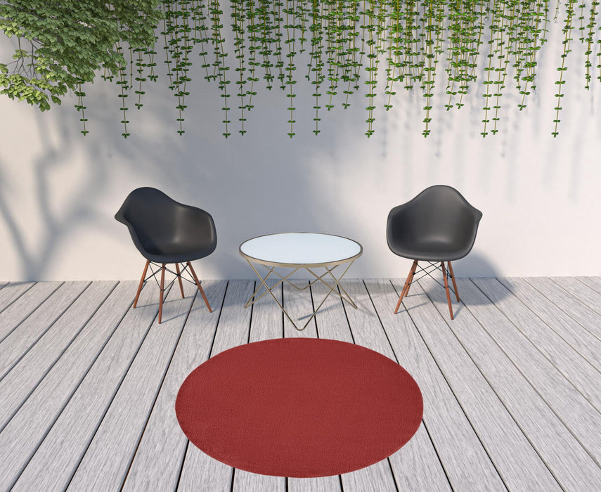 6' X 6' Round Non Skid Indoor / Outdoor Area Rug - Brick Red