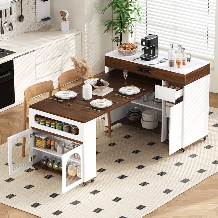 Extendable Dining Table With Folding Top, Rolling Kitchen Island With Drawers And Power Outlet Hearth and Haven