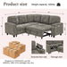 5 Seat Reversible L - Shaped Sleeper Sofa, Pull Out Convertible Sectional Couch With Storage, USB C - Charger, Cup Holders Modular Sofa Bed - Gray Home Essentials