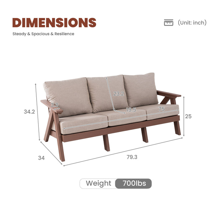 Outdoor Patio 3 Seat Sofa With Sunbrella Cushions - Brown Home Essentials