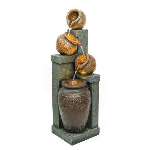 4 Tier Outdoor Water Fountain With Warm LED Lights For Patio - Brown / Tan Daily Nest