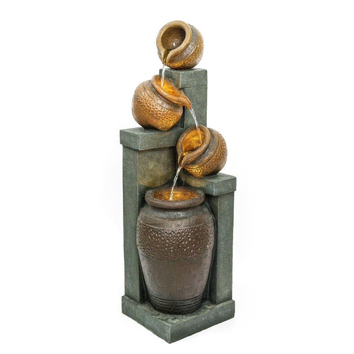 4 Tier Outdoor Water Fountain With Warm LED Lights For Patio - Brown / Tan Daily Nest