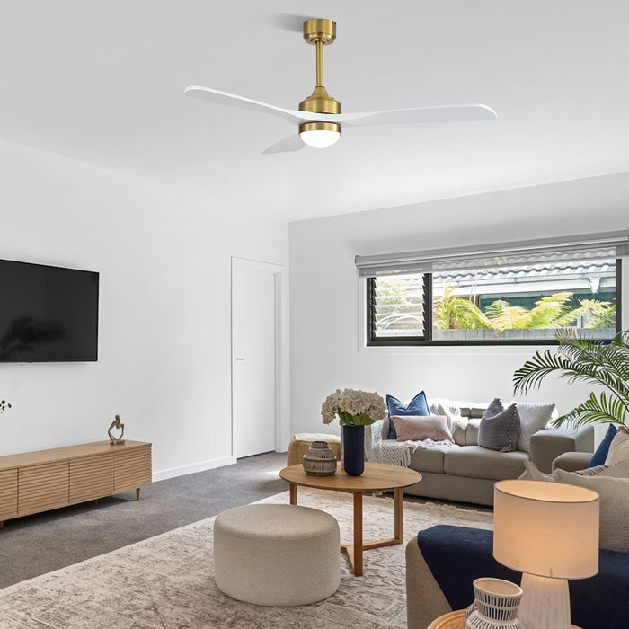 52" Ceiling Fan With Light And DC Motor, Flush Mount / Downrod, Ideal For Living Room - Gold / White Daily Nest
