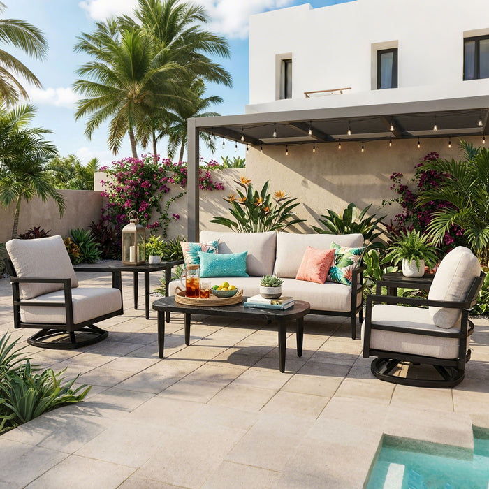6 Piece Outdoor Conversation Set With Swivel Chairs - Ember Black Life Outside