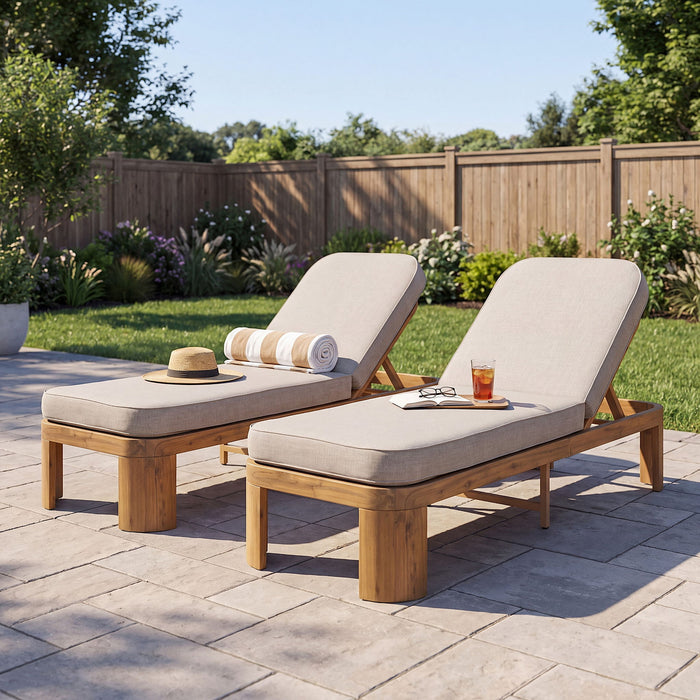 Outdoor Chaise Lounge With Cushion, 5 Position Adjustable Backrest Noble House