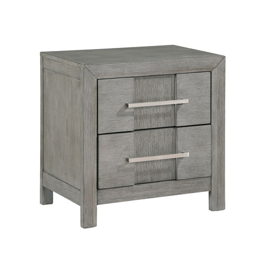 Modern 2 Drawer Nightstand In Gray Finish With Silver Metal Handles, Contemporary Bedside Table With Smooth Glide Drawers Matrix Furniture Group
