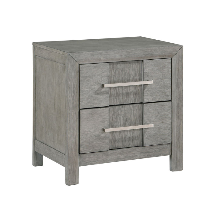 Modern 2 Drawer Nightstand In Gray Finish With Silver Metal Handles, Contemporary Bedside Table With Smooth Glide Drawers Matrix Furniture Group