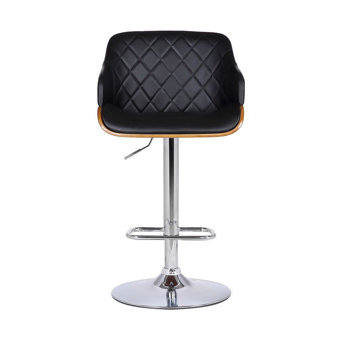 44" Faux Leather Swivel Low Back Adjustable Height Bar Chair - Black / Silver