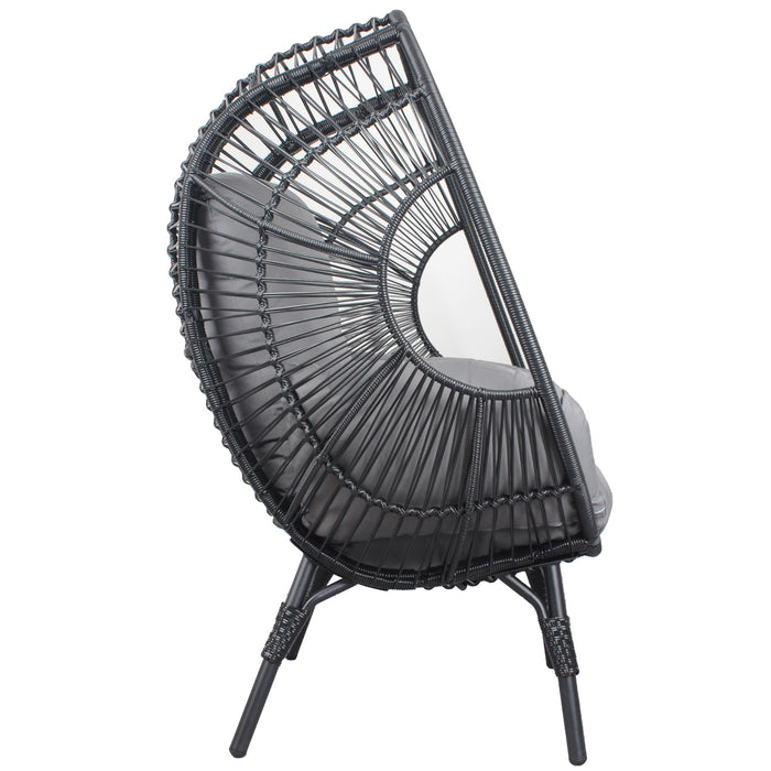 3 Pieces Patio Egg Chairs (Model 2) With Side Table Set, Black Color PE Rattan And Gray Cushion