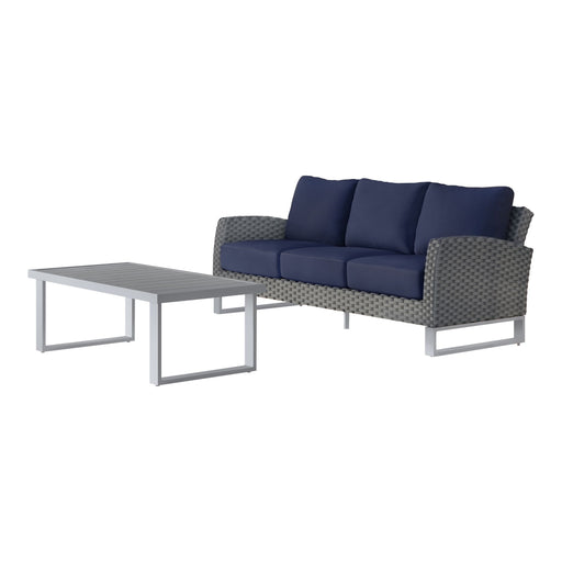 Fiji - 2 Piece Outdoor Set (Sofa & Slat Top Coffee Table Set) - Blue New Classic