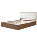 Queen Low Profile Design Bed With Upholstered Headboard - Beige / Walnut Brown Noble House