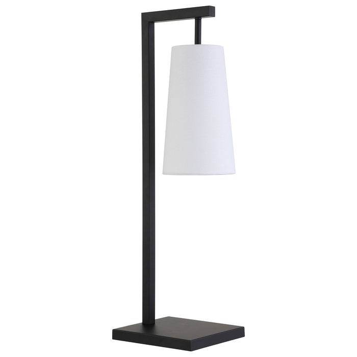 Metal Desk Table Lamp With White Cone Shade - Black