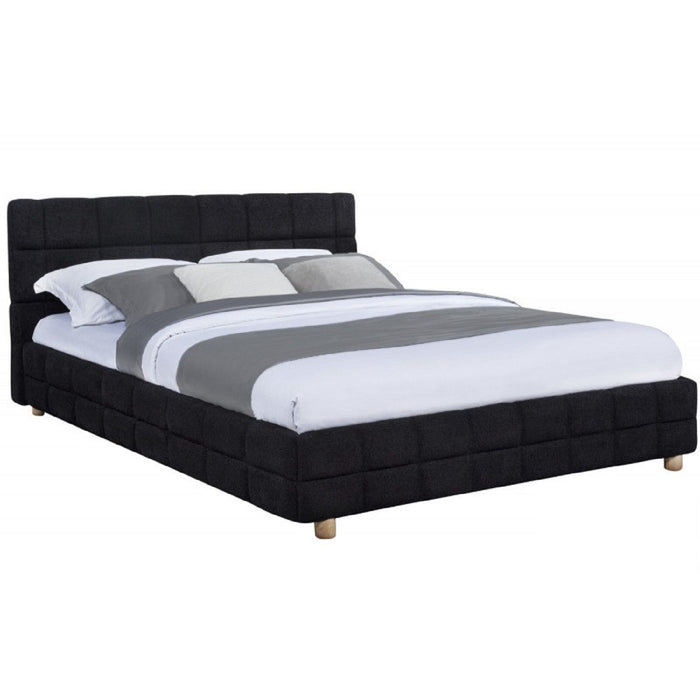 Modern Platform Bed With Upholstered Grid-Patterned Headboard Home Essentials
