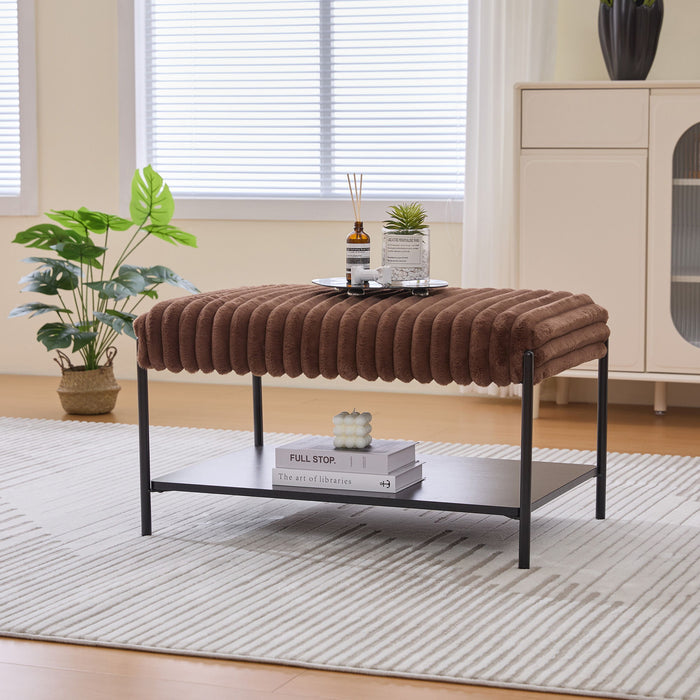 Upholstered Ottoman Coffee Table Foot Rest With Open Storage
