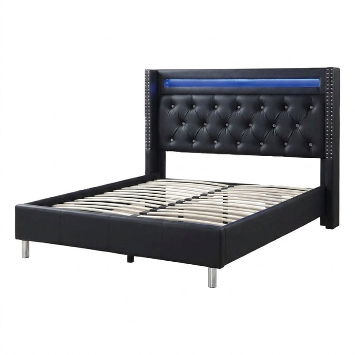 Modern Bed With LED Lights, Charging Port, Tufted Headboard Home Essentials