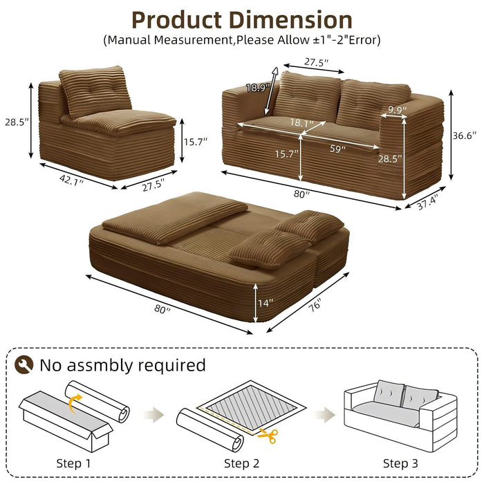 Multi Functional Sectional Sofa Bed With Independent Chaise Lounge And Functional Blanket Home Essentials