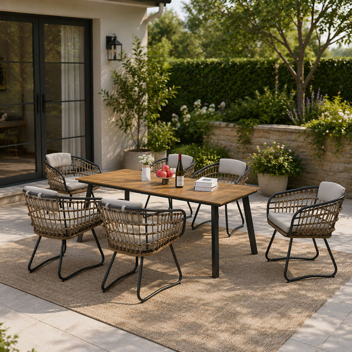 7 Piece Outdoor Patio Dining Set For 6, Chairs With Cushions And Table - Yellow Home Essentials