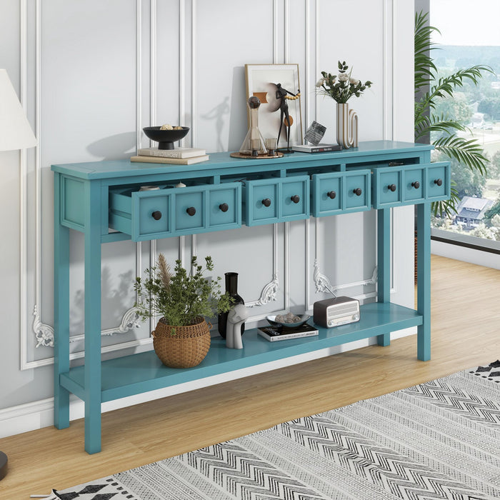 Rustic Entryway Console Table Long Sofa Table With Two Different Size Drawers And Bottom Shelf For Storage