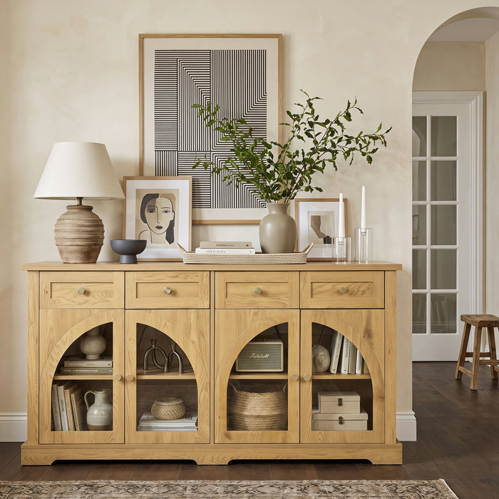 Sideboard Cabinet With 4 Drawers And 4 Arched Glass Doors Home Essentials