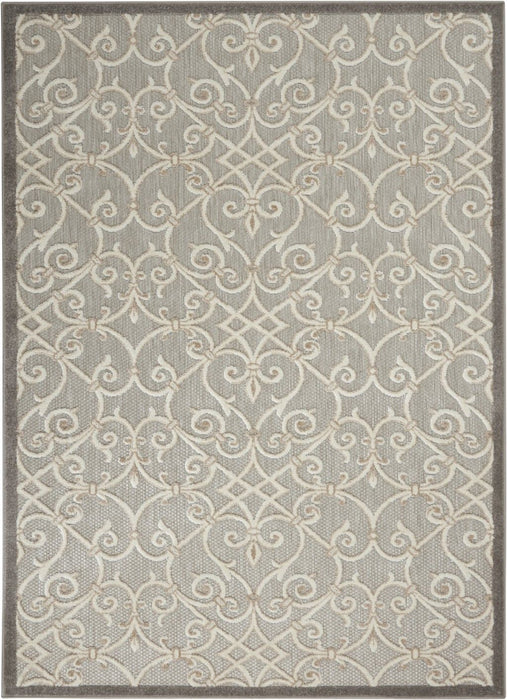 5' X 8' Floral Indoor / Outdoor Area Rug - Gray / Ivory