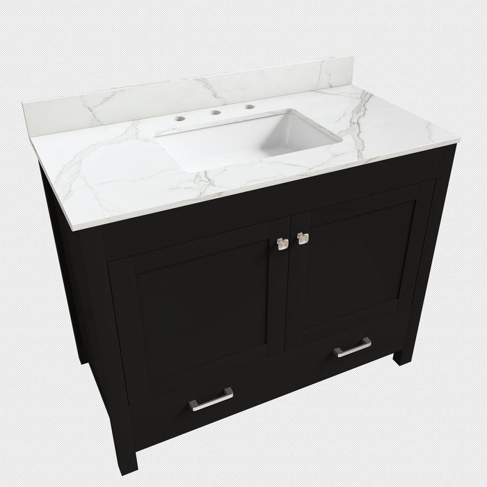 Bathroom Vanity Set, Fluted Cabinet, Soft Close Doors & Drawers, 3 Faucet Holes, Sink Included - Black Home Essentials