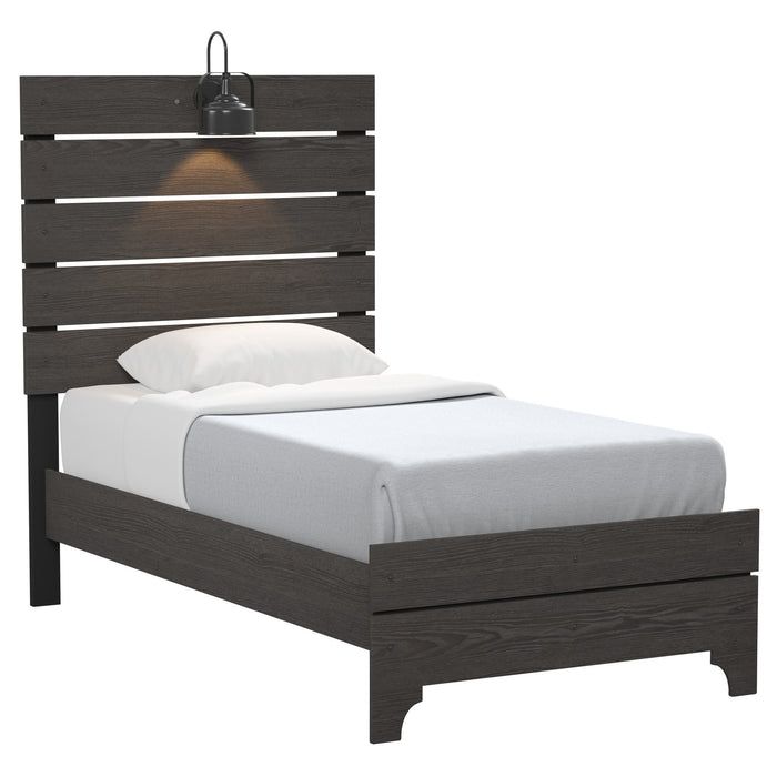 Twin Bed With Integrated Lights - Brown Emerald Home