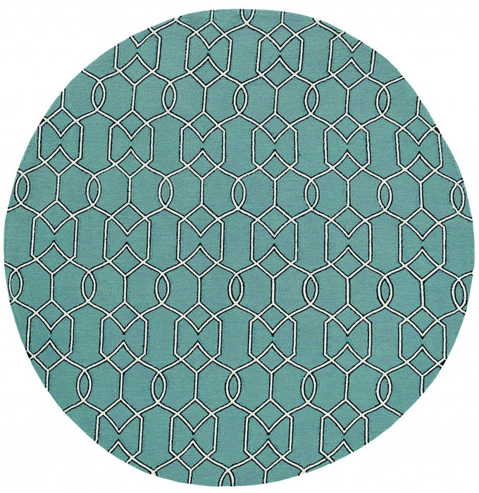 7' Spa Hand Hooked UV Treated Geometric Round Indoor / Outdoor Area Rug - Green