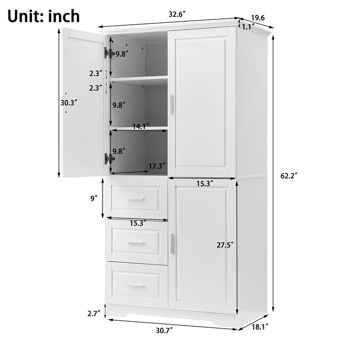 Tall Wide Storage Cabinet With Doors, 3 Drawers Hearth and Haven