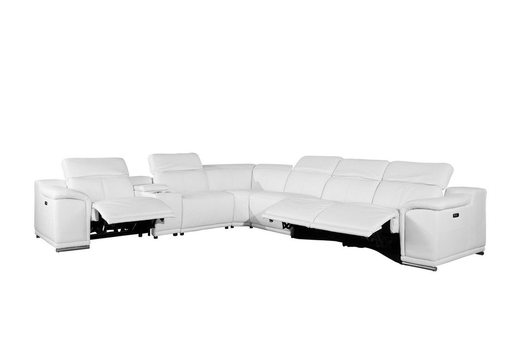 Italian Leather Power Reclining With Console U Shaped Seven Piece Corner Sectional - White