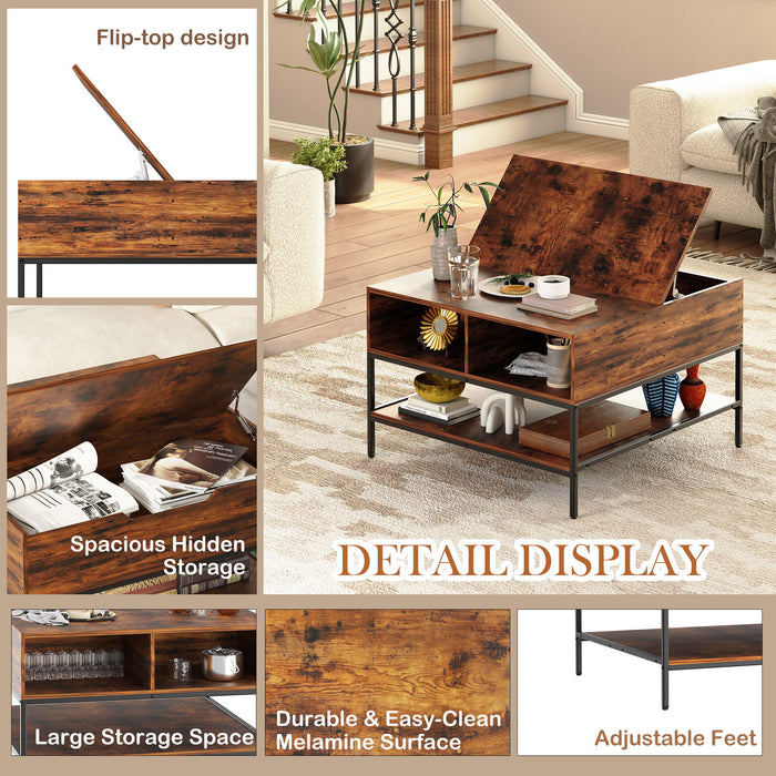 Rustic Flip Top Coffee Table With Hidden Storage - Black / Brown Home Essentials