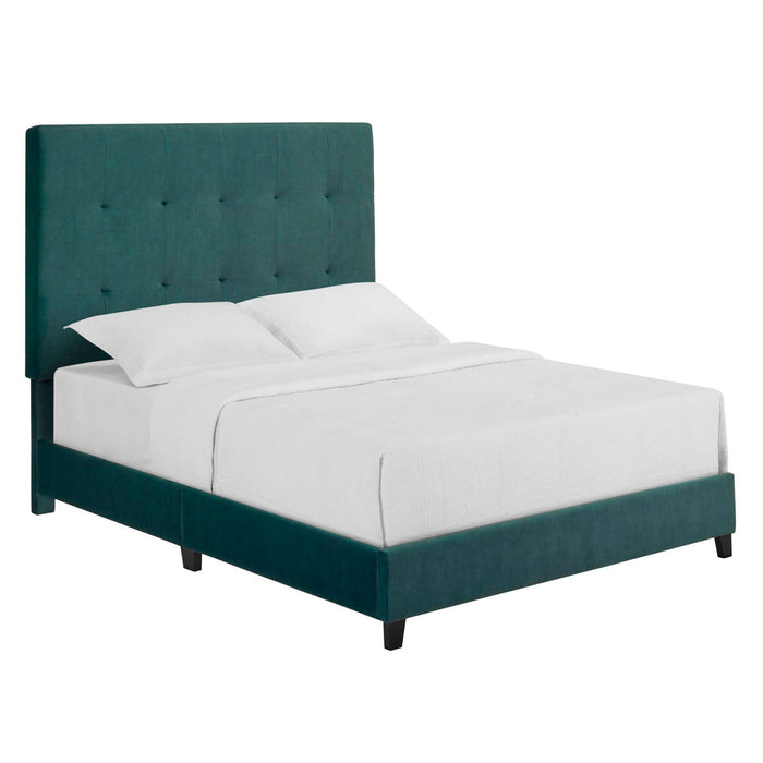 Bridgevine Home Queen Size Green Velvet Tufted Upholstered Platform Bed