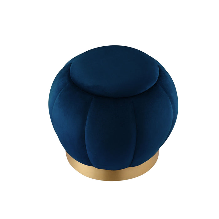 Velvet Ottoman Round - Navy Blue / Gold