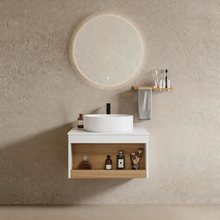 Floating Bathroom Vanity With Glossy Round Vessel Sink Home Essentials
